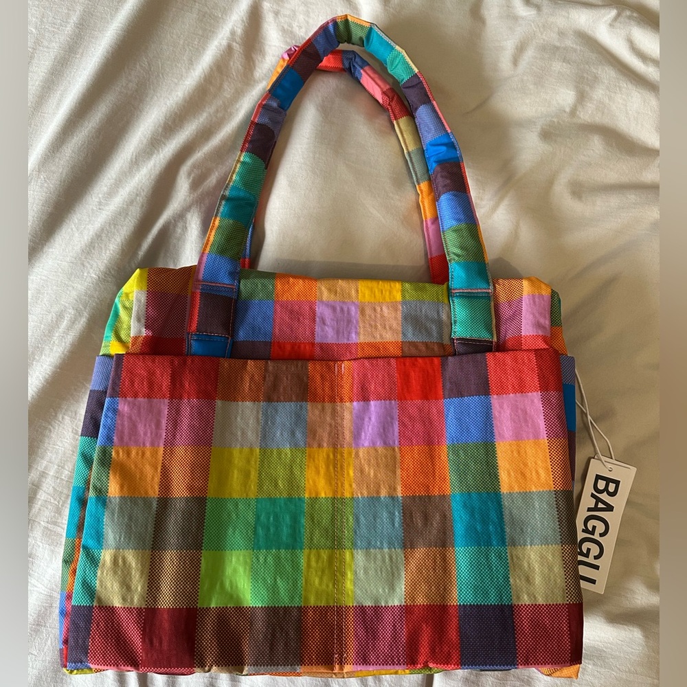 BAGGU Multicolor Checkered Tote Bag